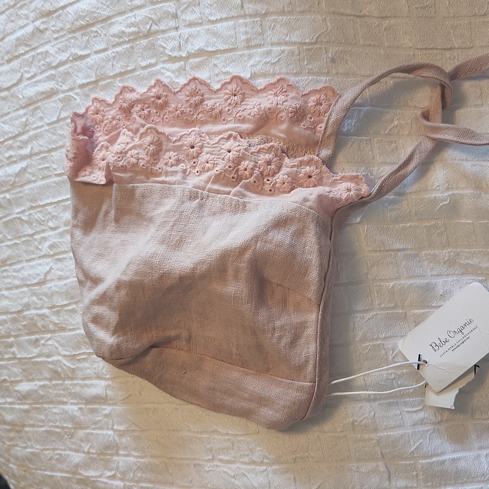 NWT Bebe Paris Bonnet Natural Linen Rose Baby Hat